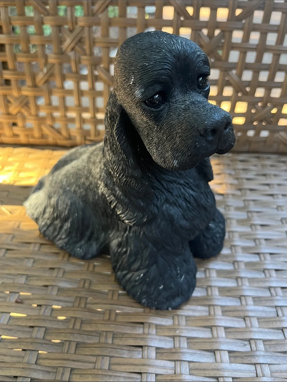 Sandcast Black Cocker Spaniel Dog Figurine - Sitting Cocker Spaniel Statue